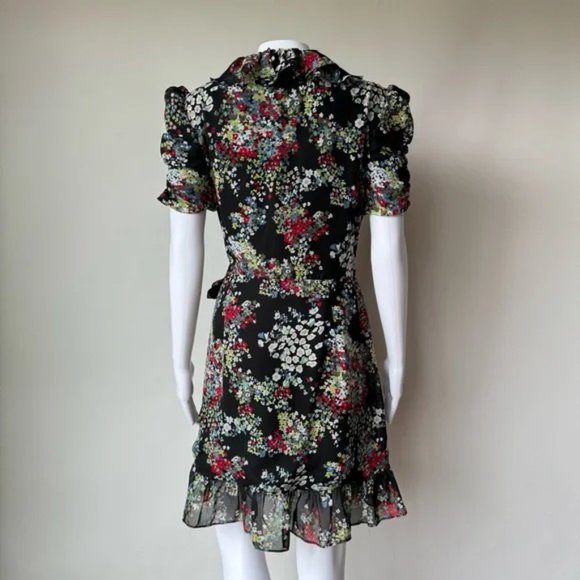 MISS Sixty Vintage Wrap Boho Floral Mini Dress Medium flirty ruffled puff sleeve - Picture 5 of 8
